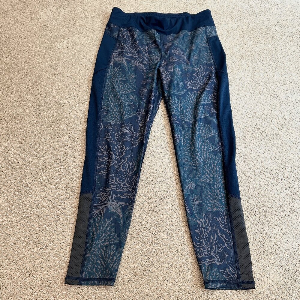 Sweaty Betty Leggings Running Tights Dark Green Botanical Print Active Gym XLP